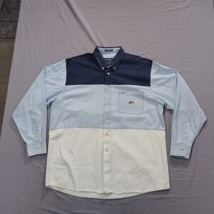 Stars Stripes Mens Large Blue White Colorblock Button Down Shirt Long Sleeve